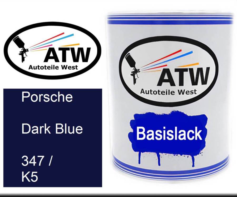 Porsche, Dark Blue, 347 / K5: 1L Lackdose, von ATW Autoteile West.